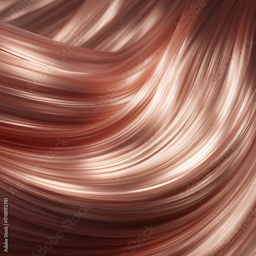 Shiny Rose Gold Hair Texture, Flowing Wavy Strands, Beauty Abstract