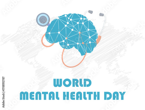 World Mental Health Day Brain Stethoscope Global Awareness Vector
