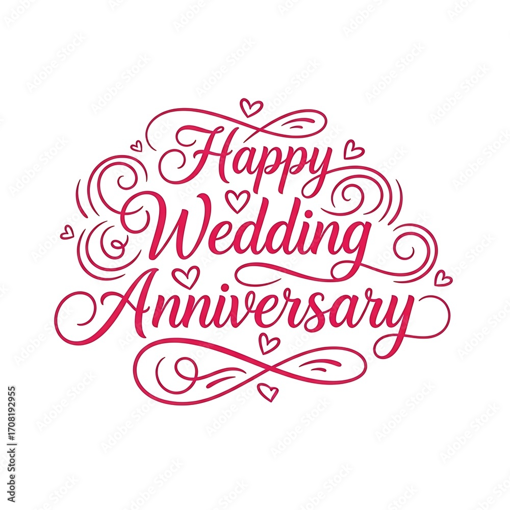 Fototapeta premium Happy Wedding Anniversary Calligraphy In Red Keywords: wedding, anniversary, happy, love