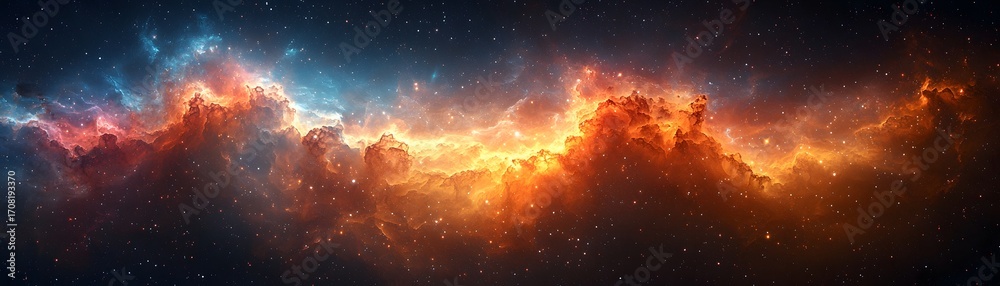 Fototapeta premium A vibrant colorful nebula glows with intense light and stars against the dark expanse of deep space