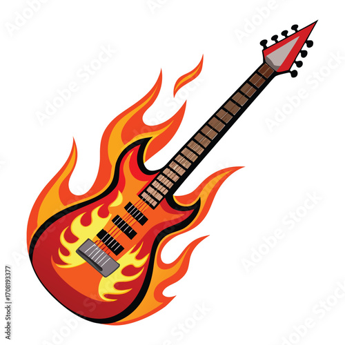 Flaming Electric Guitar Illustration
