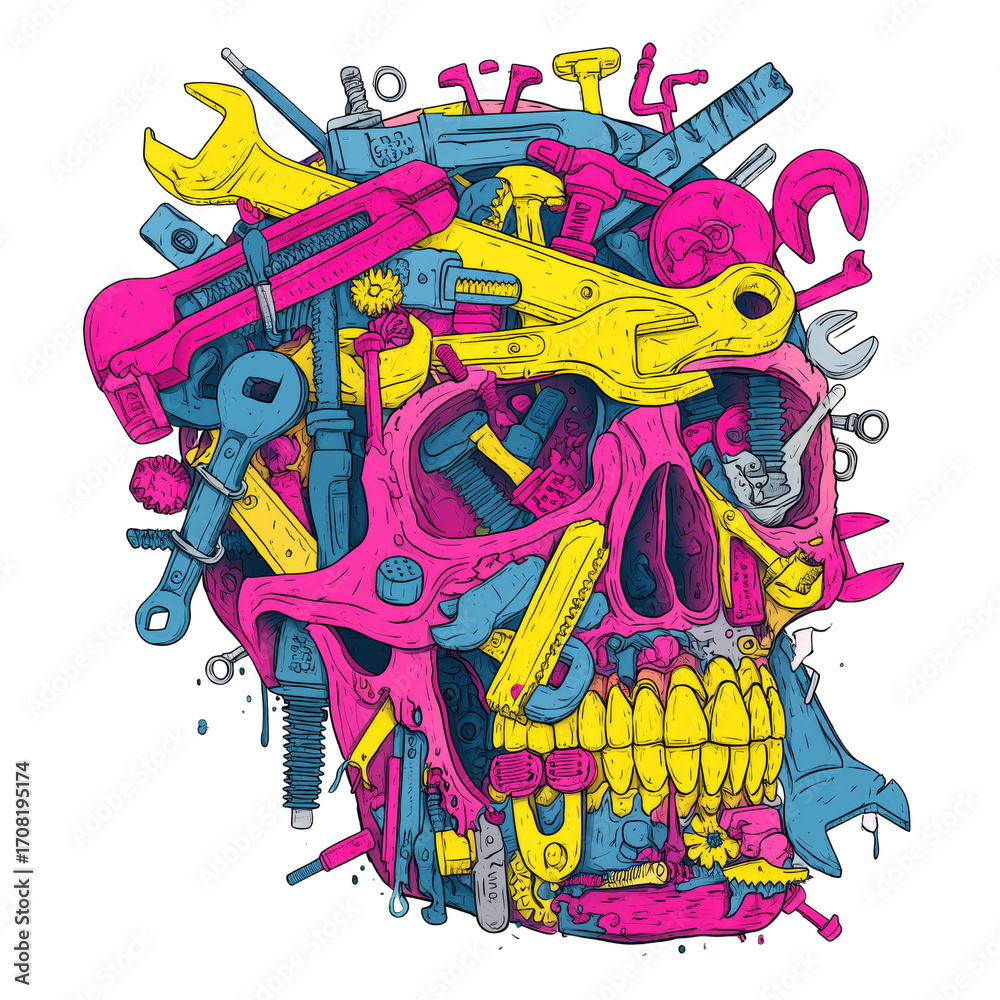 Obraz premium Colorful skull made of mechanic tools and gears