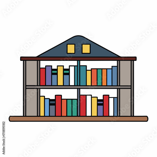 Vector illustration of a library with a bookshelf full of books, perfect for school or education