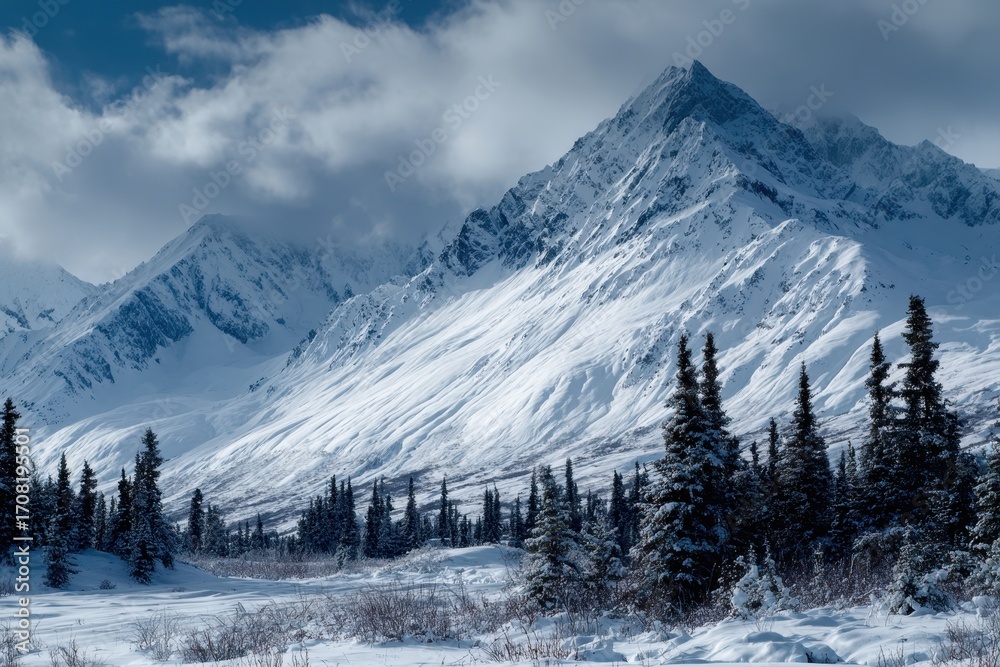 Obraz premium Alaska mountain range wilderness nature landscape snowy mountains wallpaper 