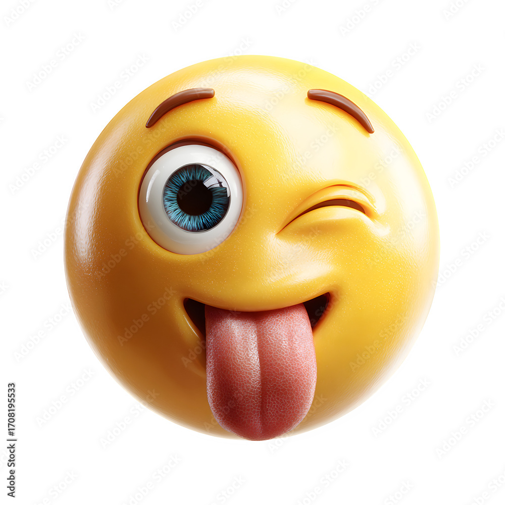 Fototapeta premium A vibrant yellow 3D smiley face icon radiates with a cheerful expression, symbolizing happiness and fun