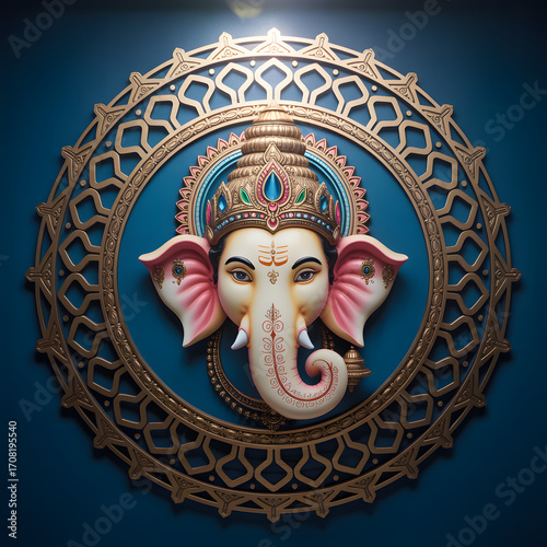 Ornate ganesha wall art with intricate mandala design