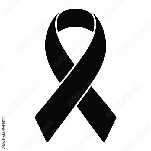 black awareness ribbon on white background