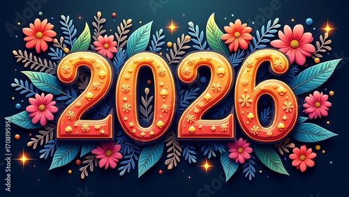 Vibrant 2026 New Year's Design with Floral Accents