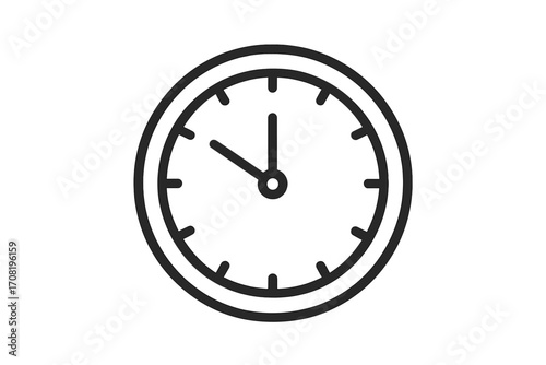 Clock icon vector. Time symbol in a simple linear style. Outline illustration of a wall watch. Concept for deadline, schedule, appointment, timer, and time management. Round minimalist graphic.
