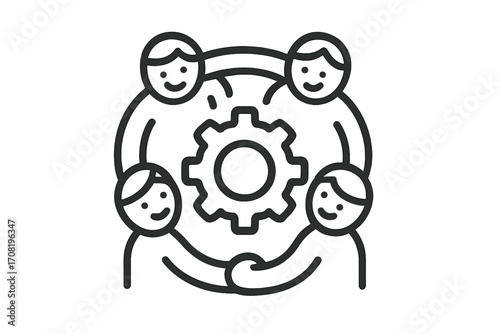 Teamwork collaboration icon. Business team working together. Partnership and community support concept. Group project management symbol. Unity, union, and cooperation metaphor.
