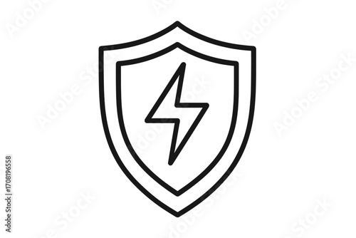 Electricity insurance shield icon. Power protection symbol with lightning bolt. Energy safety concept. Vector linear logo for security, technology & electric services. Guard.