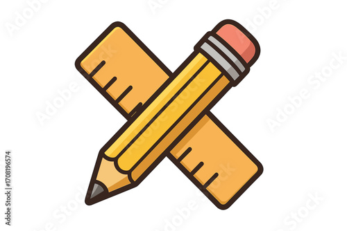 Education icon with pencil and ruler. School supplies for learning and drawing. Vector cartoon illustration for back to school concept. Stationery set for office or art project.