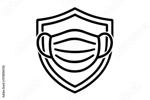 Medical mask and shield icon. Protection and safety symbol. Health care and antivirus concept. Vector outline illustration for pandemic, covid, quarantine, and hygiene.