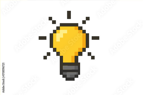 Light bulb pixel art icon. Concept of idea, solution, and creativity. Retro 8-bit video game style graphic. Electric lamp symbol of energy and innovation. Isolated vector.