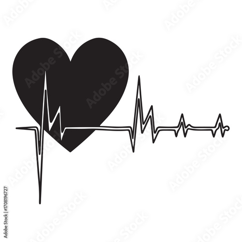 Heartbeat with heart isolated on white background, a vital sign of life and love, representing health and emotion