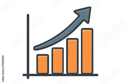 Growth icon with bar chart and upward arrow. Business success and financial profit concept. Statistic symbol for data analysis. Vector diagram showing progress and improvement.