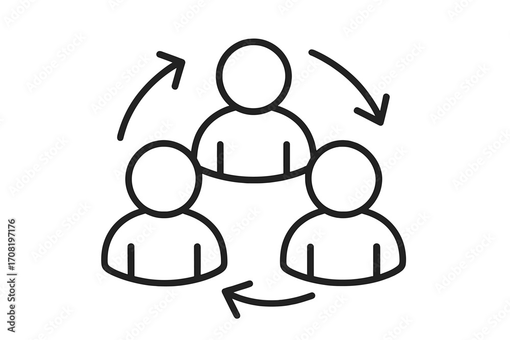 Fototapeta premium Teamwork and collaboration icon. Business communication and workflow process. Group interaction and community network. Human resources synergy and cooperation concept vector.