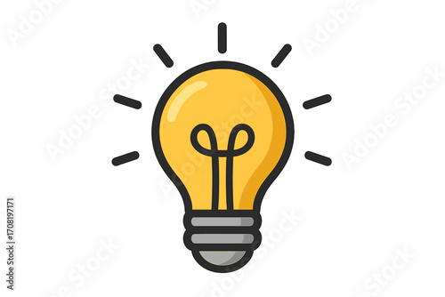 Light bulb icon. Flat style vector cartoon illustration. Concept for idea, creativity, innovation, inspiration, thinking, solution, energy, electricity. Bright invention symbol.