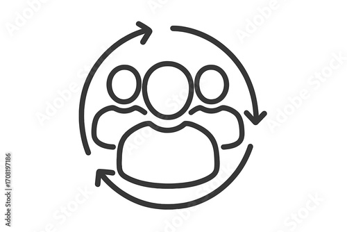 Teamwork collaboration icon. Business people group. Human resources management. Customer relationship process. Workflow cycle. User engagement and synergy symbol. HR loop.