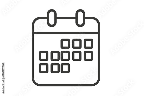 Calendar icon for scheduling and planning. Date symbol for events, appointments, and deadlines. Vector illustration for time management. Simple line art agenda graphic element.