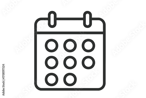 Calendar icon vector. Schedule symbol line art. Date, appointment, and event planning graphic. Time management and organizer sign. Simple outline illustration for web and app.