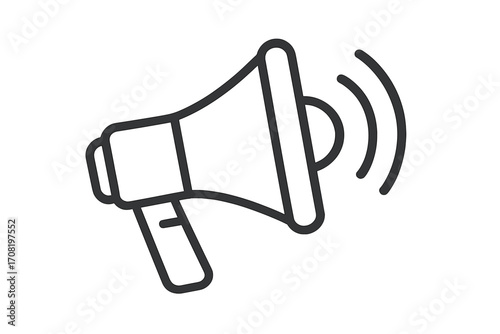 Megaphone icon for announcement, marketing, and promotion. Loudspeaker symbol for advertising and communication. Bullhorn for alert, news, protest. Voice and sound broadcast vector.