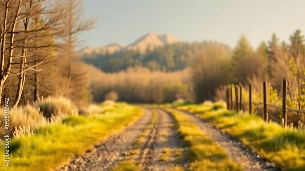 Fototapeta premium A quiet forked path through a peaceful landscape, bathed in soft morning light, symbolizing life's choices.
