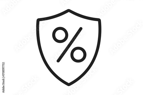 Shield with percent sign vector line icon. Financial protection, secure investment, safe transaction. Metaphor for discount, sale guarantee, insurance, interest rate, tax.