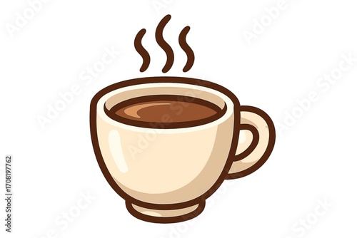 Coffee cup icon vector cartoon illustration. Hot drink mug with steam symbol for cafe menu, coffee shop logo or mobile app. Fresh morning beverage concept isolated design.