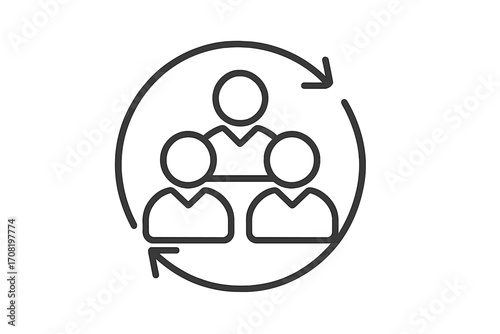 Teamwork collaboration icon. Group of people symbol. Business management, human resources. Personnel organization, staff interaction. Synergy, workflow process cycle vector.