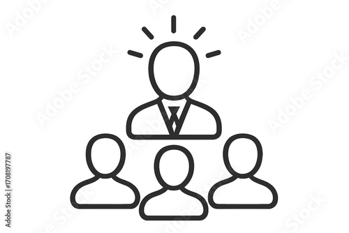 Speaker icon, leader symbol. Vector of a presenter with an idea speaking to an audience. Business presentation, conference, seminar, or training concept. Leadership metaphor.