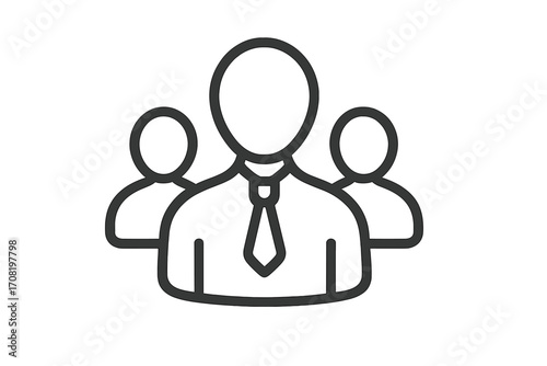 Leadership icon with business team. Manager, boss or speaker with a group of people. Symbol for teamwork, community, and staff. Outline vector for a presentation or meeting.