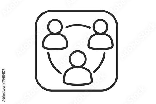 Teamwork icon, collaboration symbol. Business communication concept. Social network community. People connection vector. Group of three. Partnership meeting line art pictogram.