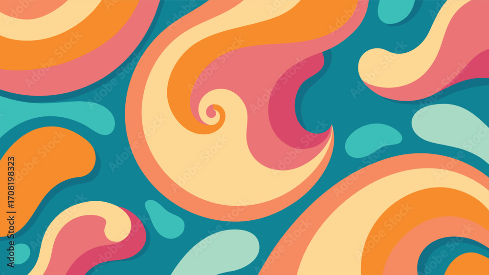 Fototapeta premium Retro Swirls and Blobs in Pastel and Teal Color Palette abstract organic