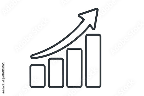 Growth chart icon with arrow up. Vector bar graph showing business success, financial progress, and market increase. Concept of data analysis, profit, and investment.