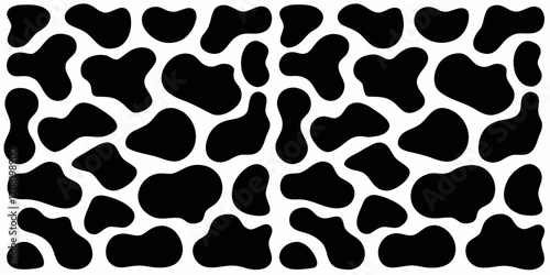 Black Cow Spots Pattern On White Background animal print