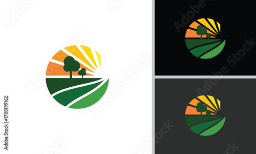 simple, minimalist, and elegant farmland landscape logo design