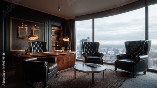 Modern office space featuring glass-walled meeting rooms and collaborative workstations in a contemporary building