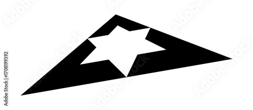 Art design triangle with Star of David inside. Art design star as logo or icon, design element. Black shape on a white background. Perspective view.