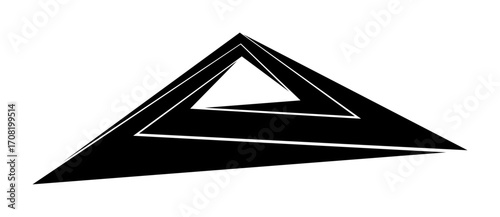 Abstract triangle with lines, perspective view. Black shape over white background. Can be used as logo, icon, tattoo.