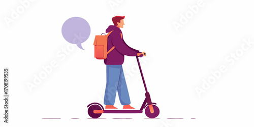 Person on Electric Scooter with Speech Bubble Keywords: person, riding, electric scooter