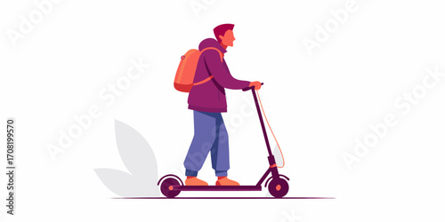 Person Riding an Electric Scooter with Backpack Keywords: person, riding, electric scooter