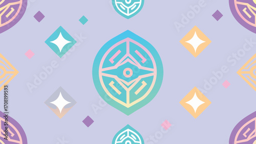Seamless Pastel Geometric Pattern with Gradient Shield and Stars seamless pattern