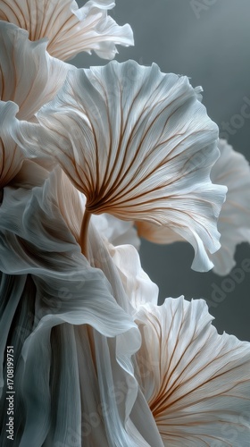 Exquisite Close-up of Abstract Floral Patterns with Delicate Textures and Soft Light Highlighting Elegant Petal Details in Dreamy Tones