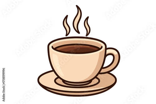 Coffee cup icon vector illustration. Hot drink symbol for cafe menu or coffee shop logo. Simple flat cartoon drawing of espresso, cappuccino or latte with steam. Morning caffeine beverage.