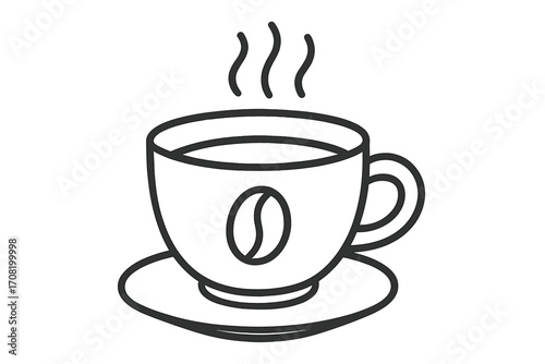 Coffee cup line icon for web and apps. Hot drink with steam and bean symbol. Vector outline illustration for cafe menu. Morning espresso, cappuccino, caffeine concept.