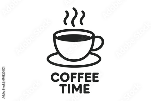 Coffee time icon, simple hot coffee cup symbol with steam. Minimalistic vector for cafe logo, morning break, web design. Flat black and white mug graphic illustration.