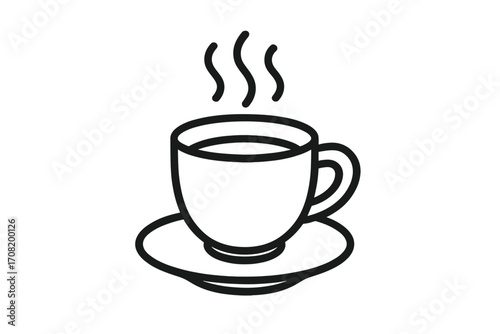 Coffee time line icon. Hot drink, tea cup or mug symbol for cafe menu. Minimal vector illustration for graphic design, web, app, logo. Morning coffee break concept.