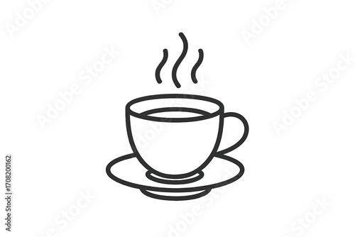 Coffee cup line icon. Hot drink symbol with steam. Minimalist vector for web and app logo. Cafe, tea, or espresso sign. Morning coffee break concept design illustration.
