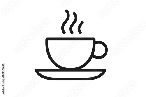 Coffee cup icon vector line art symbol. Hot drink, tea, or espresso pictogram for cafe menu. Minimalist outline graphic for web, app. Morning beverage mug with steam logo.